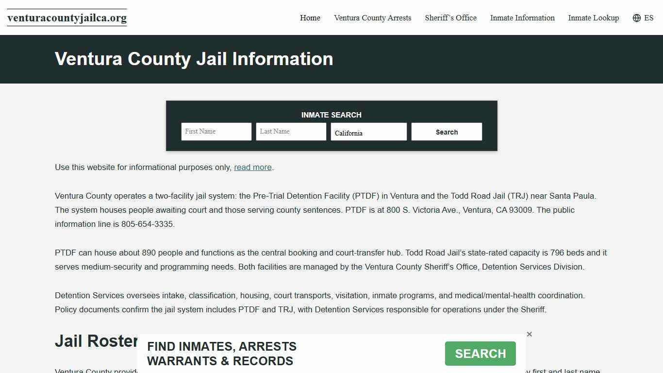 Ventura County, CA Jail Roster, Inmate Info